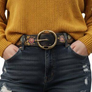 LUCKY BRAND belt distressed embroidered leather - L (see measurements)